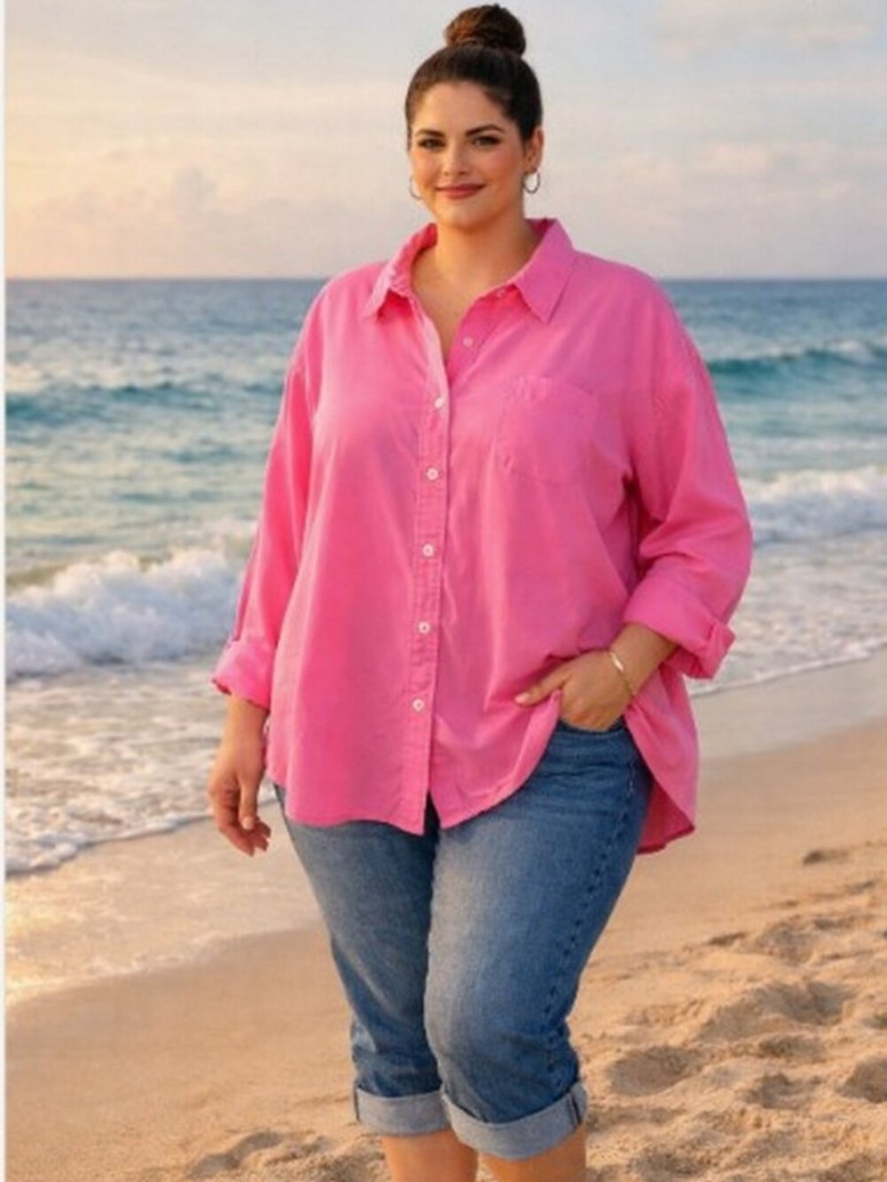 Fresh Produce 2XL Pink Lightweight Shirt Jacket Shacket Coastal Casual